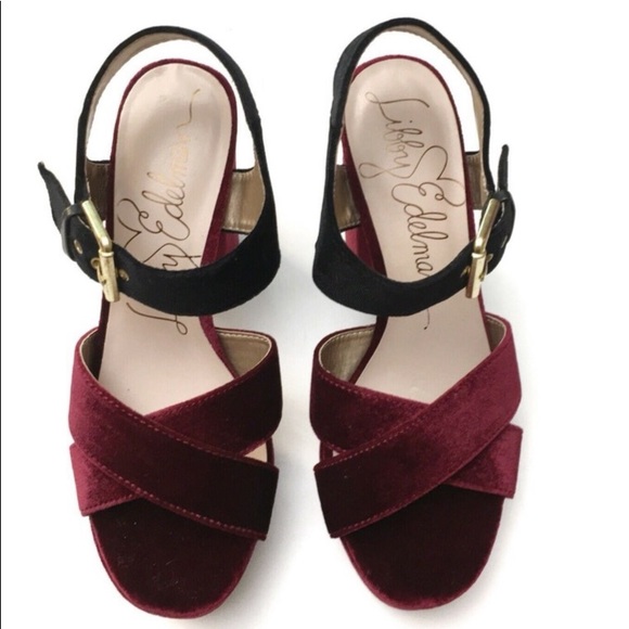 Wine Black Velvet Platform Libby Edelman Sandals - Picture 3 of 7